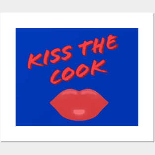 Kiss The Cook Red Lips (Royal Blue Background) Posters and Art